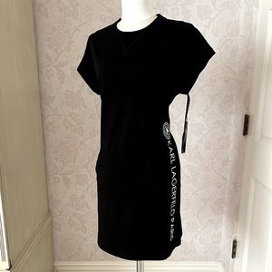 NWT Black, short sleeve,Karl Lagerfeld logo Dress, w/ ‘kangaroo’ pocket